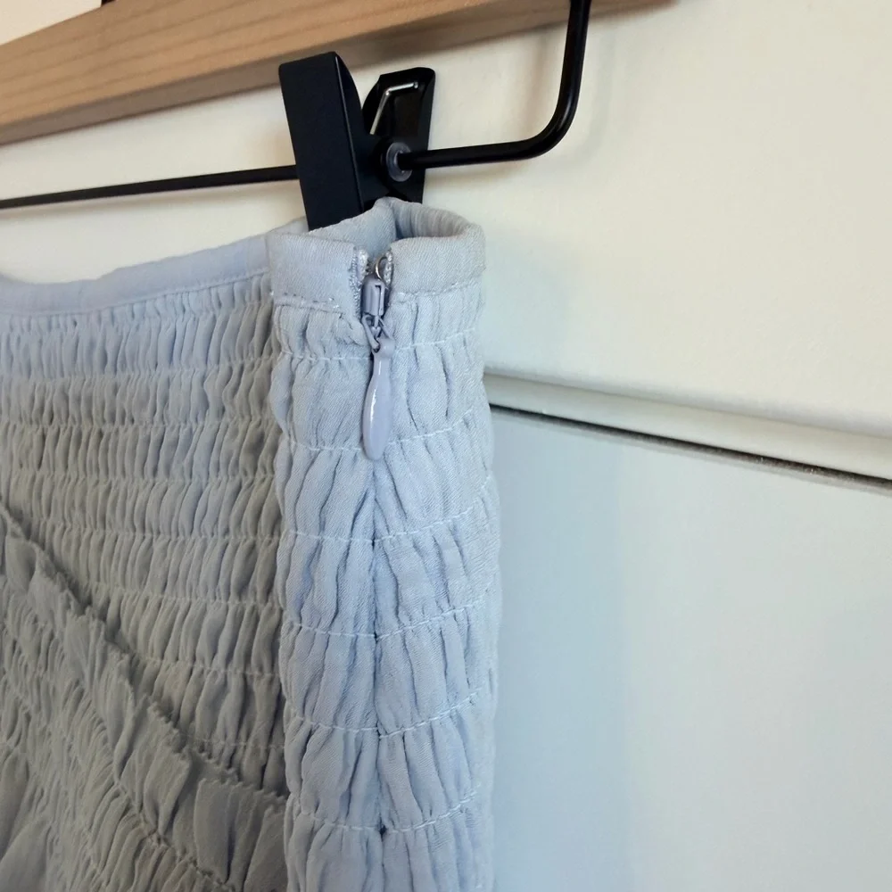 All Saints Pale Blue Smocked A-Line Ruffle Skirt